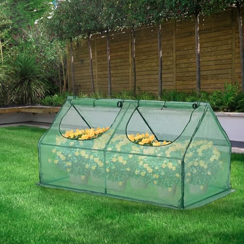 BPS 6x3x3 FT Mini Greenhouse with Roll-Up Zipper Windows, Green PE - color: Green, size: 6x3x3 FT