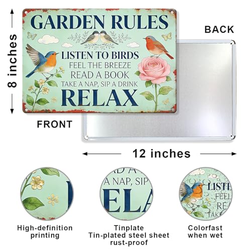 Garden Rules Metal Tin,Relaxing Outdoor Sign