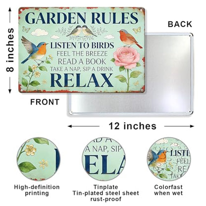 Garden Rules Metal Tin,Relaxing Outdoor Sign