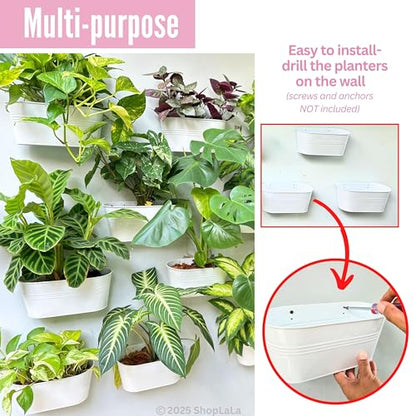 LaLaGreen Modern Rail Planter (11.8 in, 6 Pack) White Metal Deck Buckets - size: 11.8" (30 cm) x 6 Pack