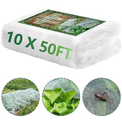 10 * 50FT Ultra Fine Garden Mesh Netting Pest Barrier, White Plant Covers for Outdoor Patio Greenhouse Crops Vegetables Fruit Flower Garden Protection, Row Covers Fabric Screen Insect Bug Bird Netting