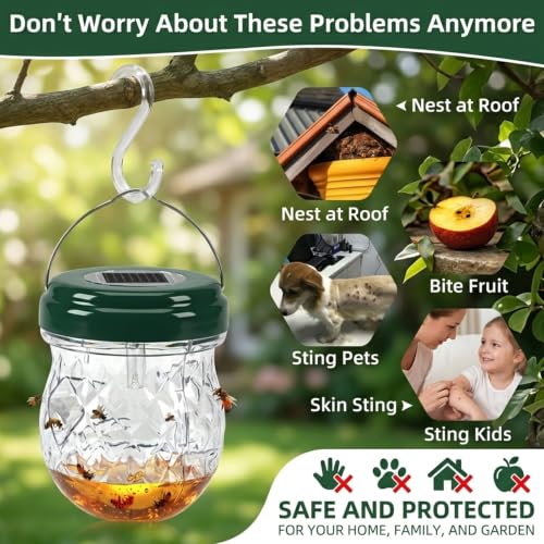 4 Pack Solar Wasp Traps Outdoor Hanging, Bee Traps for Outside