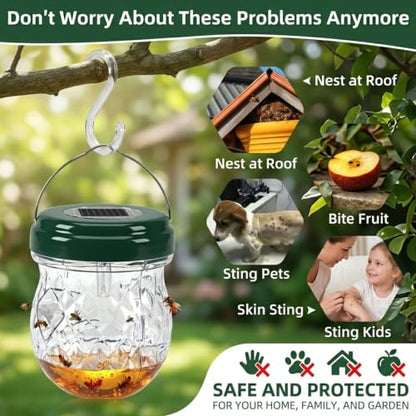 4 Pack Solar Wasp Traps Outdoor Hanging, Bee Traps for Outside