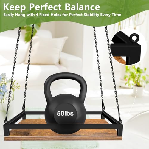Plant Hanger Indoor, 16" Wooden Hanging Plant Holder with Metal Frame - size: Large