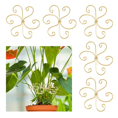 5 Pcs Plant Stem Support, Iron Monstera Plant Support, Durable Hook Stem Supports for Healthy Growth, Bamboo Clamp Set for Leaf Stabilization and Support, Ideal Present for Plant Lovers - size: 4.1IN*4.1IN