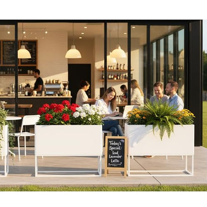 Modern Raised Metal Planter Box with Legs,38" L x 15" W x 30.5" H - color: White