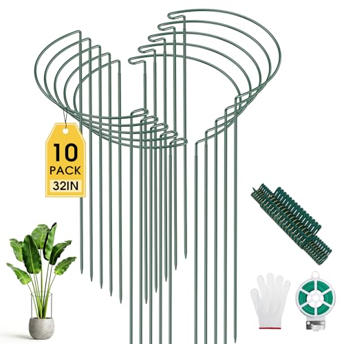 Unves 10 Pack Peony Cages and Supports, 13" W x 32" H Plant Support Stakes - size: 13" W x 32" H - 10Pack