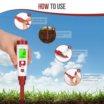 Digital pH Meter with Calibration Kits for Soil Water Food