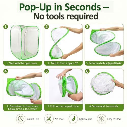 Pop-up Mesh Plant Cage Tent for Garden Pest Protection (16" x 16" x 24") - size: 16" x 16" x 24"
