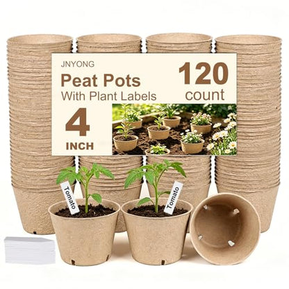 JNYONG 120 Packs 4 Inch Peat Pots，Garden Germination Nursery Pots