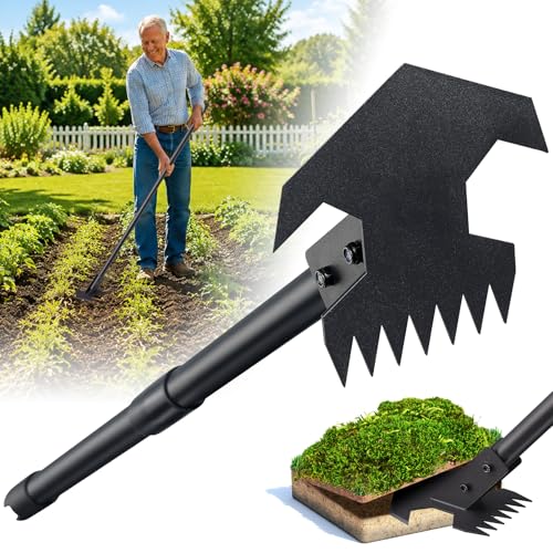 Scuffle Hoe for Weeding - 48" Adjustable Long Handle Action Hoe, Heavy Duty 2-in-1 Push Pull Garden Hoe with Sharp Serrated Blade for Flower Beds, Lawn, Yard and Sidewalks