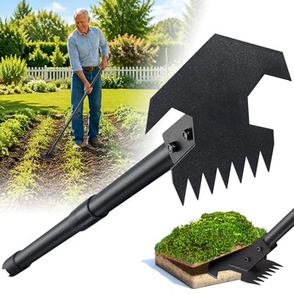 Scuffle Hoe for Weeding - 48" Adjustable Long Handle Action Hoe, Heavy Duty 2-in-1 Push Pull Garden Hoe with Sharp Serrated Blade for Flower Beds, Lawn, Yard and Sidewalks