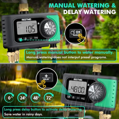 RESTMO 4-Zone Sprinkler Timer, Programmable Water Timer for Garden Hose