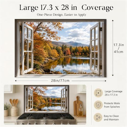 Autumn Lake Window Backsplash Sticker 17.3 x 28 in Peel and Stick PVC - color: Colorful1600
