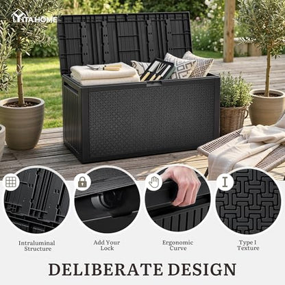 YITAHOME 95 Gallon Large Outdoor Deck Box - color: Black, size: 90 Gallon Maze Pattern