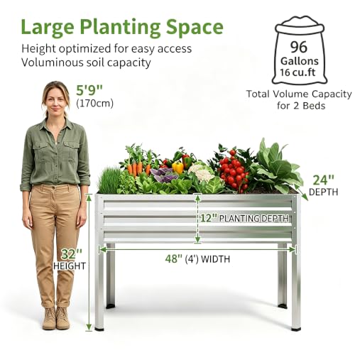 2PCS Galvanized Raised Garden Beds with Legs 48x24x32in - size: 2 PCS