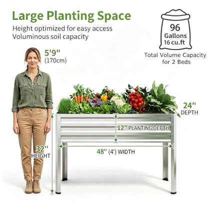 2PCS Galvanized Raised Garden Beds with Legs 48x24x32in - size: 2 PCS