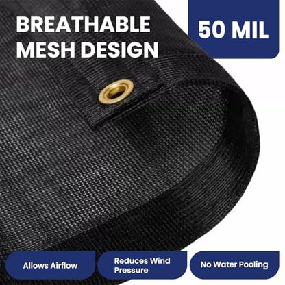 Tarps Now 8' x 10' Heavy Duty Mesh Tarp with 75% Shade and Brass Grommets - Multipurpose Protective Cover Tarpaulin with Air Flow for Tie Downs, Shade, Fences, Canopies, Dump Trucks - Black - size: 8' X 10'