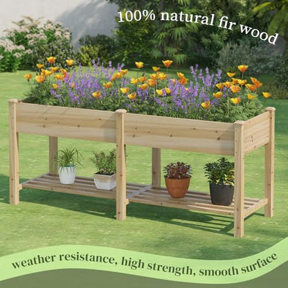 Raised Garden Bed Elevated Wood Planter Box with Shelf Garden Planter - color: Natural, size: 72*24*30.5IN