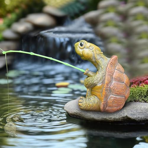 Turtle Statue for Outdoor Decor, Garden Turtle Figurine for Pond, Lawn, Patio, Resin Tortoise Ornament for Home & Yard - color: Fishing Turtle