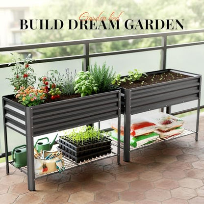 KING BIRD Large Raised Garden Bed with Legs & Storage Shelf 48×24×31.5 in