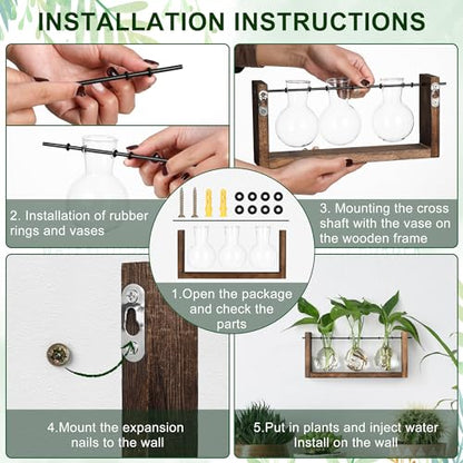 YIBOT Wall Hanging Planter Propagation Station 3 Bulb Glass Flower Vase - size: 3Bulb-M