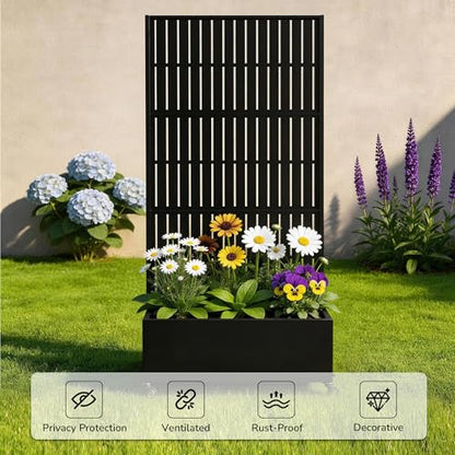 Pia Ricco Planter Box with Trellis, Privacy Planter for Climbing Plants - color: Black-parallel Lines, size: Medium