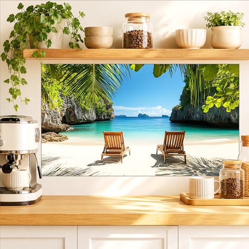 Kitchen Wallpaper 17.3x28 in Tropical Beach Palm Trees for Stove Backsplash - color: Colorful1271
