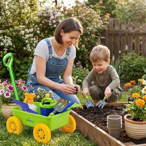 Dimple Green Garden Wagon & Tools Toy Set, 15 Pc Kids Gardening Play Set - color: Green