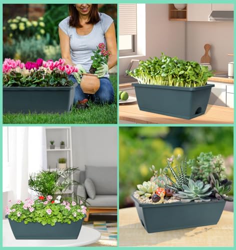 LOCONHA 7 Pack Window Box Planter, Plastic Vegetable Flower Planters Boxes - color: Army Green