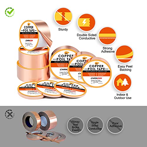 CHANZON Copper Foil Tape 50mm 2inch x 98ft Double Sided Conductive Adhesive - size: 9) 2inch x 98.4ft
