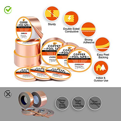 CHANZON 4 Pack Copper Foil Tape 6mm x 66ft Double Sided Conductive Adhesive - size: 2) 1/4inch x 66ft x 4pack