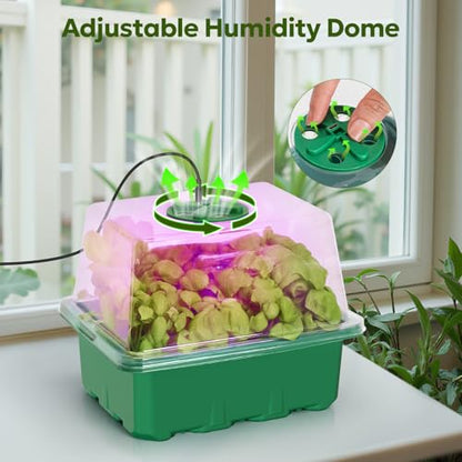 MIXC 6 Pack Seed Starter Kit with Grow Light, Vented Humidity Dome, Green - color: Green, size: 12 Cells With Light-6 Packs