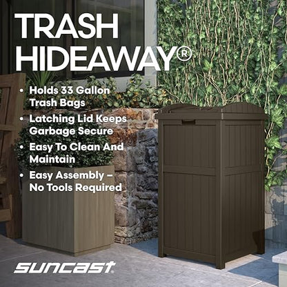 Suncast 33 Gal, Resin Hideaway Garbage Can with Secure Lid, Java Brown