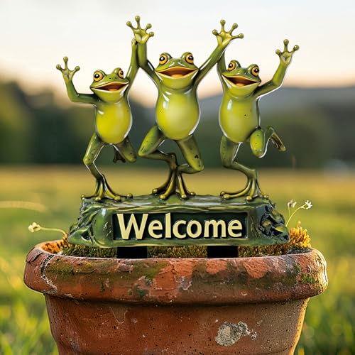 Cheerful Frogs Welcome Acrylic Garden Stake, Indoor and Outdoor Garden Acrylic Decoration, Idea Gift for Flower Potted Ornament and Landscape Beautification, Suitable for Courtyards and Lawn