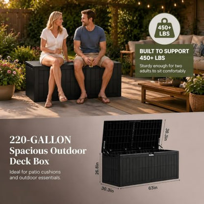 220 Gallon Large Outdoor Storage Box, Waterproof Patio Cushion Deck Box - size: 220 Gallon
