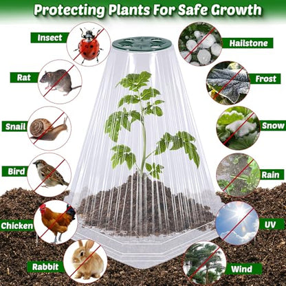 VICAMB 20 Pack Garden Cloches for Plants with 40PCS Ground Stakes,Clear Reusable Bell Covers with Rotatable Vent for Plant Protection,Garden Protector from Animals Birds Chicken,7.9" H X 6.7" D