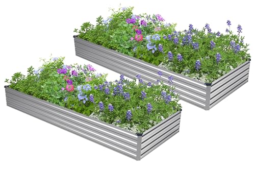 2PCS 7x3x1ft Galvanized Raised Garden Bed,Outdoor Planter Box Metal Patio Kit Planting Bed for Vegetables Flowers Herb,Silver - size: 7x3x1(2PCS), style: Sliver