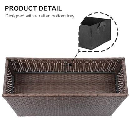 SUNNYPARK Large Rectangular Planter for Outdoor Rattan Block Box 32x11x24'' - color: Brown