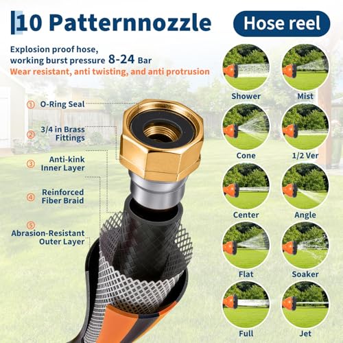 Retractable Garden Hose Reel, 130ft Slow Rewind Wall Mount - size: 130FT