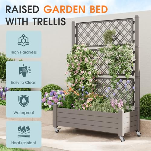 Elevated Raised Garden Bed with Wheels,Planter Box,Gray-61.2" h - color: Gray, size: 61.2"h