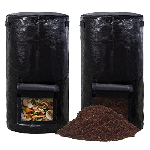 MyLifeUNIT Compost Bins Outdoor, Composting Bin for Outside Garden, Reusable Garden Yard Waste Bag, 34 Gallons (2 Pack, Black) - color: Black