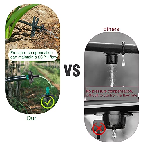 2 GPH Drip Emitters, 2 GPH Pressure Compensating Drip Emitters Maintain Constant Flow, 2 GPH Drip Irrigation Emitters, 50 Per Bag, Green/Black