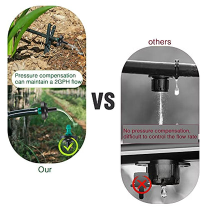 2 GPH Drip Emitters, 2 GPH Pressure Compensating Drip Emitters Maintain Constant Flow, 2 GPH Drip Irrigation Emitters, 50 Per Bag, Green/Black