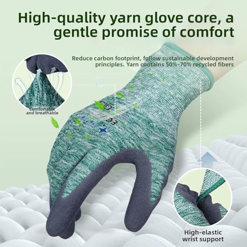 KDK Gardening Gloves for Women and Men, ECO Recycled Polyester Work Gloves with Latex Coating - color: Ocean Blue