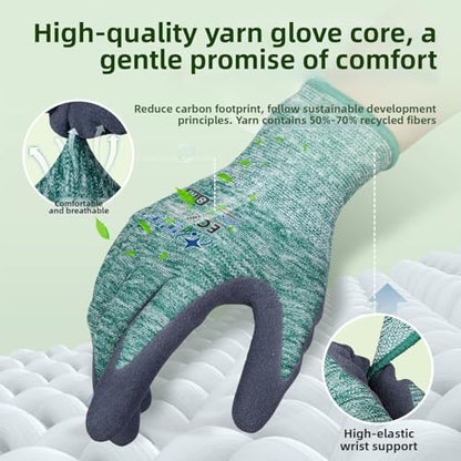 KDK Gardening Gloves for Women and Men, ECO Recycled Polyester Work Gloves with Latex Coating - color: Ocean Blue
