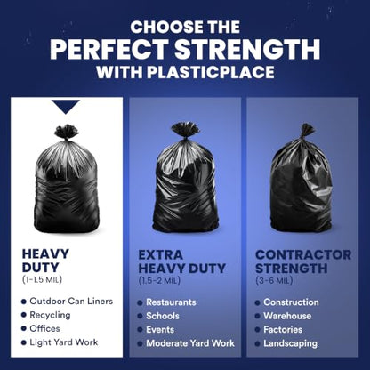 Plasticplace 64-65 Gallon Trash Can Liners for Toter │ 1.2 Mil │ Black Heavy Duty Garbage Bags │ Rolls │ 50” x 60” (100 Count) - size: 100 Count (Pack of 1)