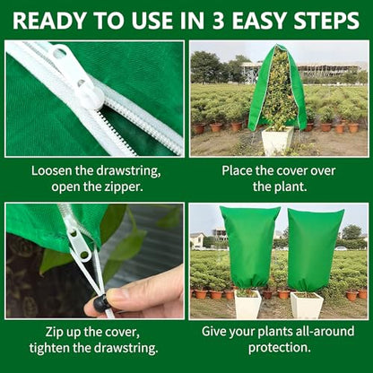Plant Covers Wind and Frost Protection, Plant Covers with Zipper Drawstring - color: Green