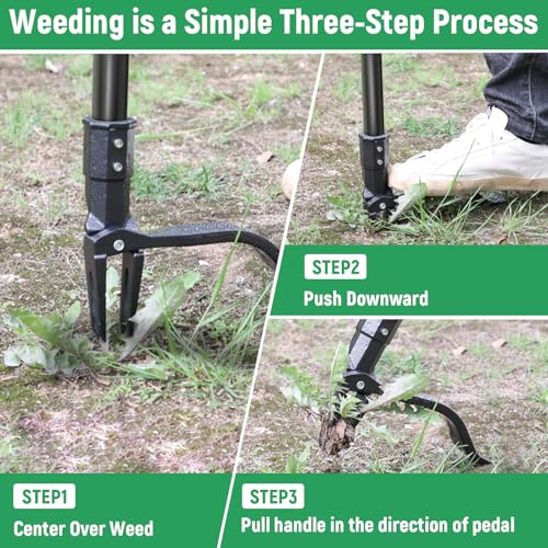GOXAWEE Stand Up Weed Puller Tool with 46″ Long Handle, Manual Weeder Tool
