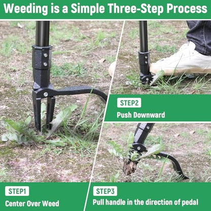GOXAWEE Stand Up Weed Puller Tool with 46″ Long Handle, Manual Weeder Tool